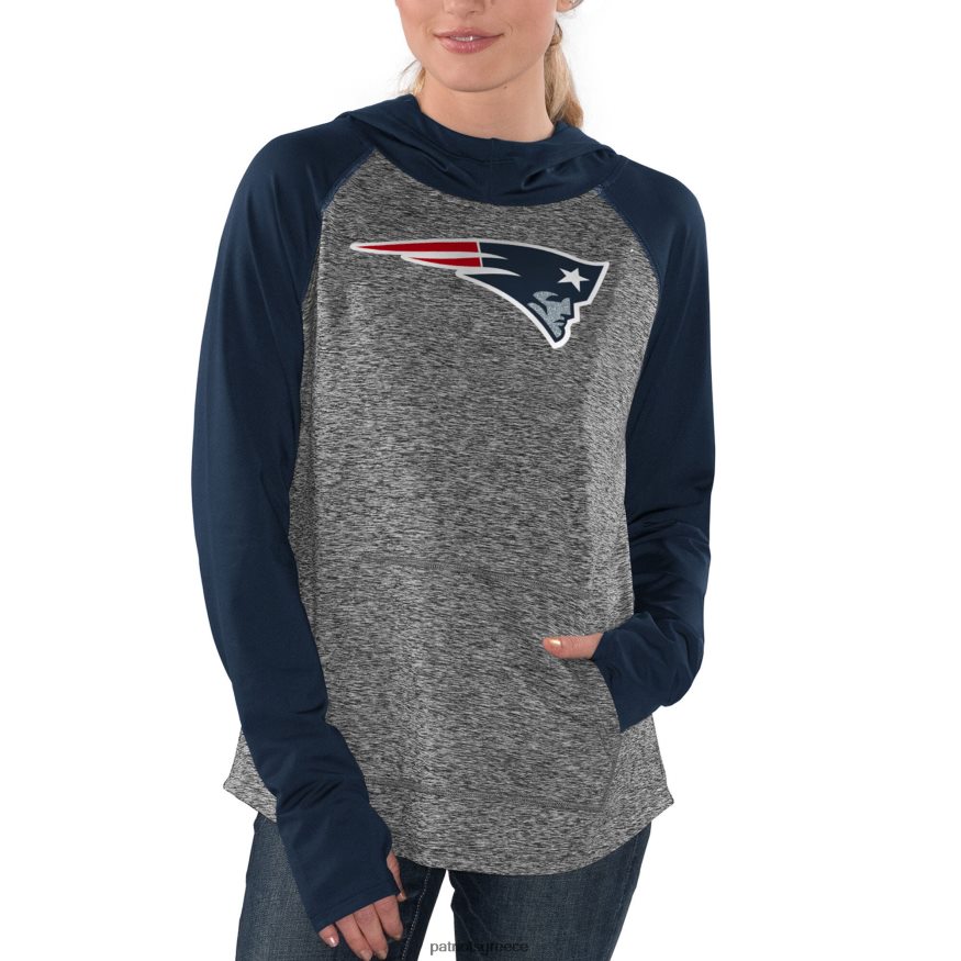 Patriots Jersey g-iii 4her by Carl Banks με κουκούλα με κουκούλα πουλόβερ με δαχτυλίδι πρωταθλήματος γκρι/ναυτικού γυναίκες είδη ένδυσης VPDHTZ2351