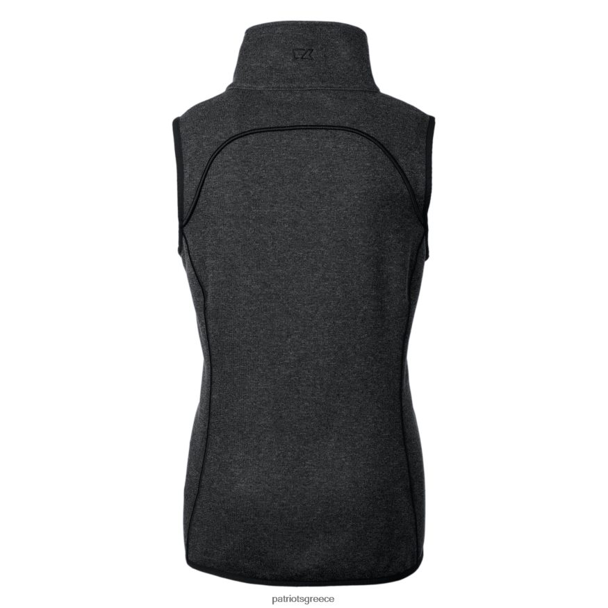 Patriots Jersey cutter & buck heather κράνος από κάρβουνο λογότυπο πουλόβερ με πλεκτό ασύμμετρο γιλέκο με πλήρες φερμουάρ γυναίκες είδη ένδυσης VPDHTZ839