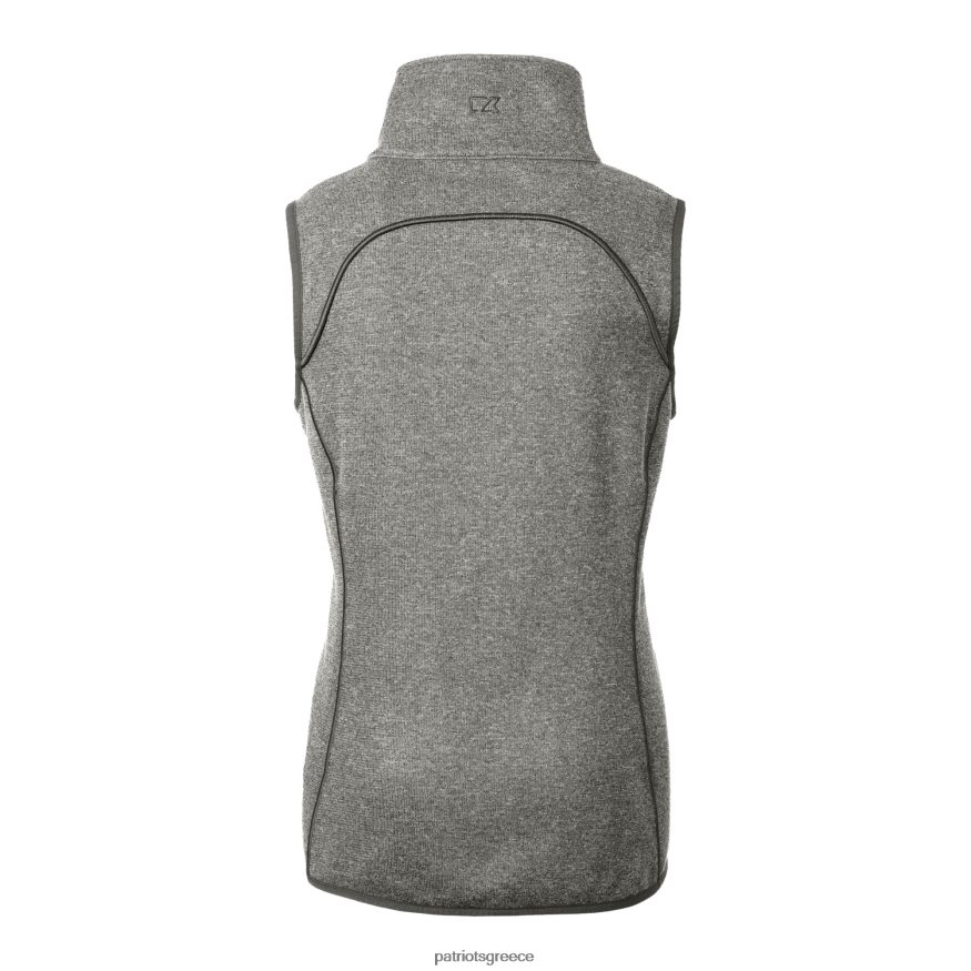 Patriots Jersey cutter & buck heather γκρι κράνος με λογότυπο πουλόβερ με πλεκτό ασύμμετρο γιλέκο με πλήρες φερμουάρ γυναίκες είδη ένδυσης VPDHTZ840