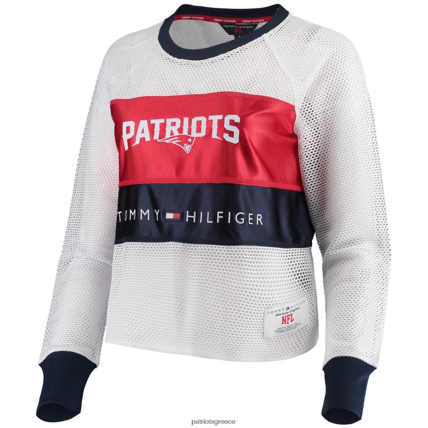 Patriots Jersey T-shirt tommy hilfiger με μακρυμάνικο λευκό/κόκκινο διχτυωτό ρεγκλάν γυναίκες είδη ένδυσης VPDHTZ2759
