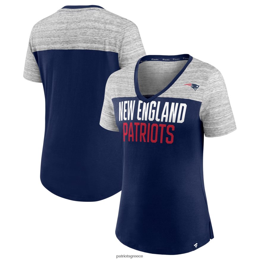 Patriots Jersey μπλουζάκι με λαιμόκοψη με φανατικούς φανατικούς ναυτικό/ελικοειδή γκρι στενό μπλουζάκι γυναίκες είδη ένδυσης VPDHTZ2683