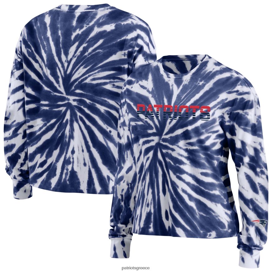 Patriots Jersey φορούν από την erin andrews navy tie-dye cropped μακρυμάνικο μπλουζάκι γυναίκες είδη ένδυσης VPDHTZ2672