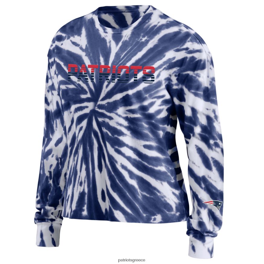 Patriots Jersey φορούν από την erin andrews navy tie-dye cropped μακρυμάνικο μπλουζάκι γυναίκες είδη ένδυσης VPDHTZ2672
