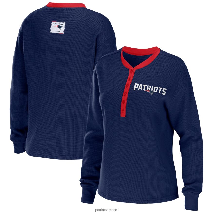Patriots Jersey φορούν από την erin andrews navy waffle henley μακρυμάνικο μπλουζάκι γυναίκες είδη ένδυσης VPDHTZ2670