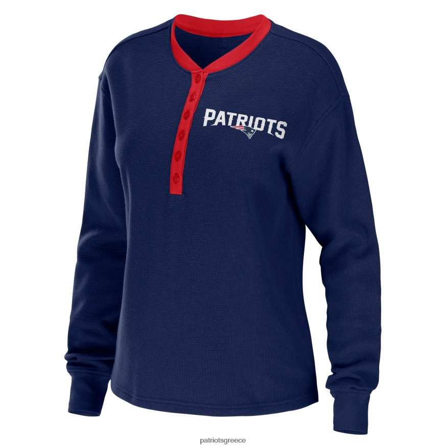Patriots Jersey φορούν από την erin andrews navy waffle henley μακρυμάνικο μπλουζάκι γυναίκες είδη ένδυσης VPDHTZ2670