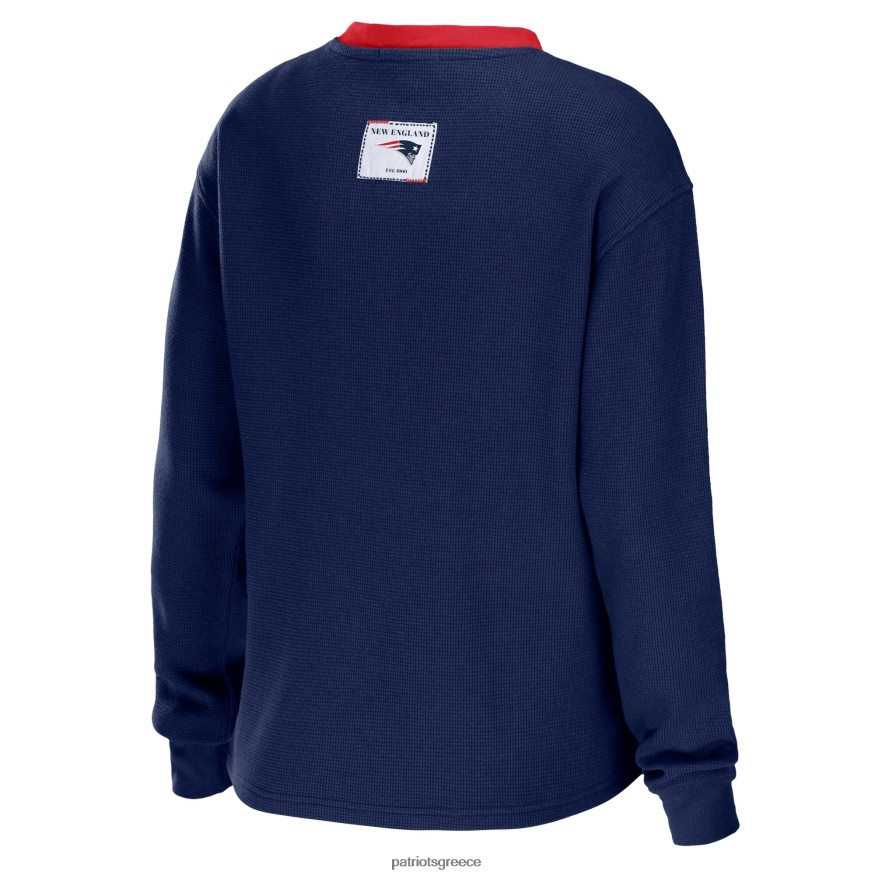 Patriots Jersey φορούν από την erin andrews navy waffle henley μακρυμάνικο μπλουζάκι γυναίκες είδη ένδυσης VPDHTZ2670