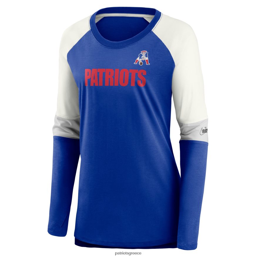Patriots Jersey nike royal/κρεμ μασκότ ιστορικής απόδοσης μπλουζάκι με μακρυμάνικη λαιμόκοψη ρεγκλάν με σέσουλα γυναίκες είδη ένδυσης VPDHTZ2742