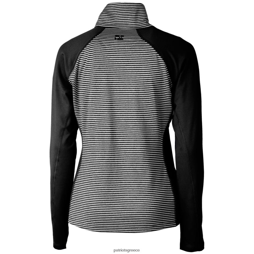 Patriots Jersey Μαύρο λογότυπο cutter & buck, σφυρηλάτηση τονικής λωρίδας πουλόβερ με μισό φερμουάρ γυναίκες είδη ένδυσης VPDHTZ1093