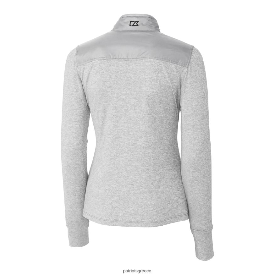 Patriots Jersey cutter & buck heather γκρι κράνος λογότυπο drytec stealth υβριδικό καπιτονέ μπουφάν αντιανεμικό με πλήρες φερμουάρ γυναίκες είδη ένδυσης VPDHTZ858