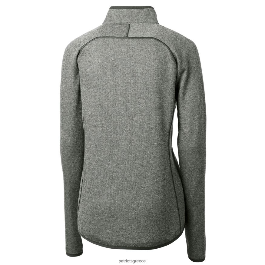 Patriots Jersey cutter & buck heather γκρι λογότυπο πουλόβερ mainsail πλεκτό φλις μπουφάν με φερμουάρ γυναίκες είδη ένδυσης VPDHTZ1046