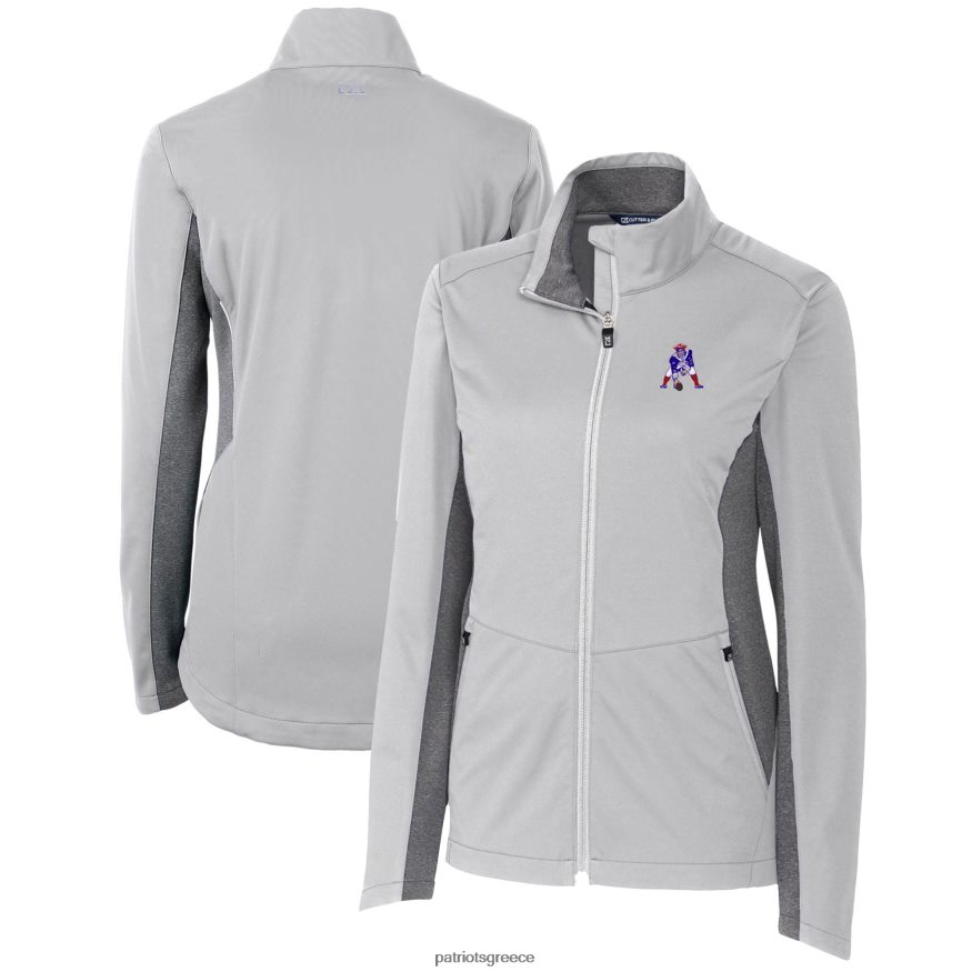 Patriots Jersey cutter & buck γκρι λογότυπο πλοήγησης softshell με πλήρες φερμουάρ μπουφάν γυναίκες είδη ένδυσης VPDHTZ923