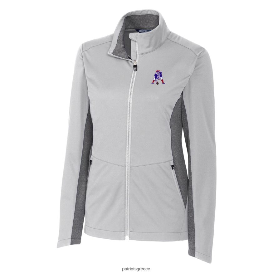 Patriots Jersey cutter & buck γκρι λογότυπο πλοήγησης softshell με πλήρες φερμουάρ μπουφάν γυναίκες είδη ένδυσης VPDHTZ923