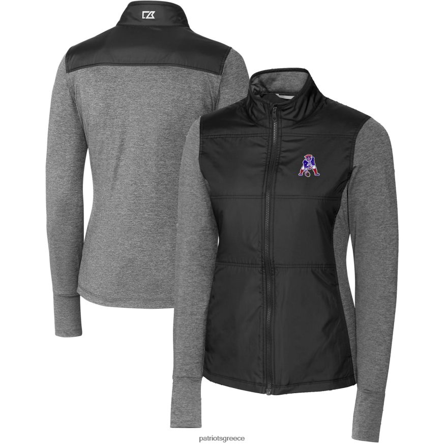 Patriots Jersey cutter & buck μαύρο λογότυπο stealth υβριδικό καπιτονέ αντιανεμικό μπουφάν με φερμουάρ γυναίκες είδη ένδυσης VPDHTZ1048