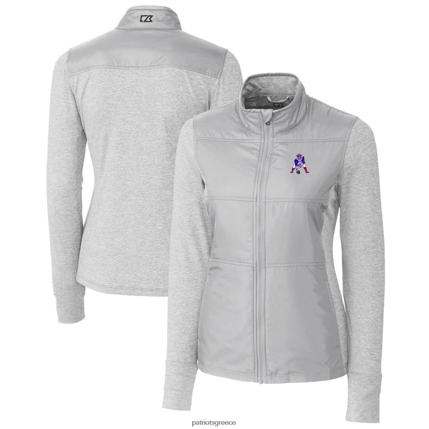 Patriots Jersey cutter & buck γκρι λογότυπο stealth υβριδικό καπιτονέ αντιανεμικό μπουφάν με φερμουάρ γυναίκες είδη ένδυσης VPDHTZ921