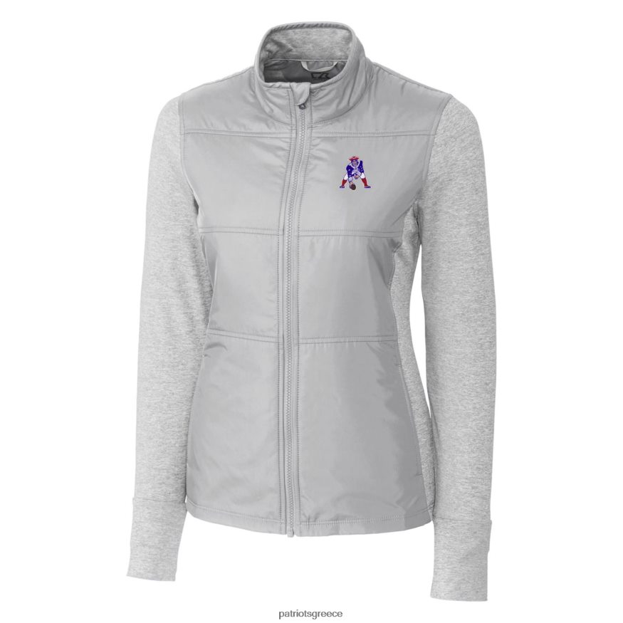 Patriots Jersey cutter & buck γκρι λογότυπο stealth υβριδικό καπιτονέ αντιανεμικό μπουφάν με φερμουάρ γυναίκες είδη ένδυσης VPDHTZ921