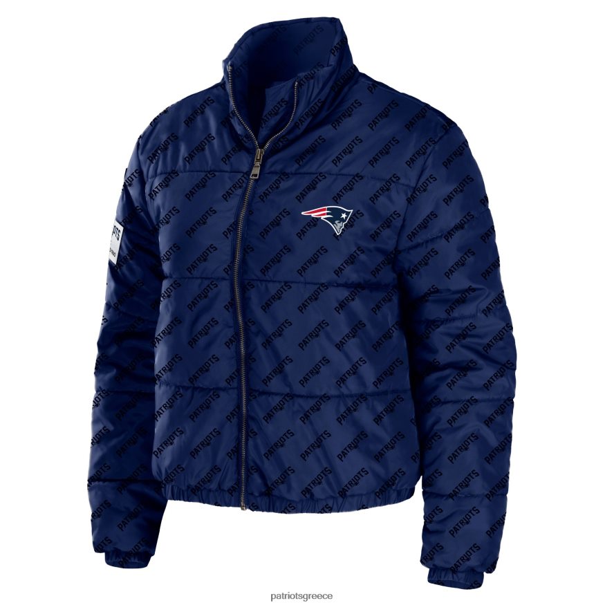 Patriots Jersey φοριέται από την erin andrews navy puffer cropped μπουφάν με φερμουάρ γυναίκες είδη ένδυσης VPDHTZ913