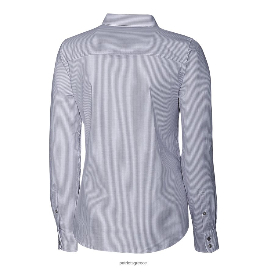 Patriots Jersey Μακρυμάνικο πουκάμισο με κουμπιά με κουμπιά με λογότυπο κόφτη & κάρβουνο με λωρίδες oxford γυναίκες είδη ένδυσης VPDHTZ2808