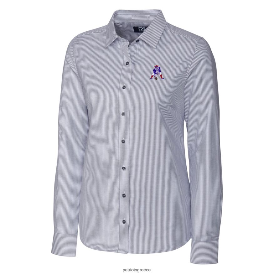 Patriots Jersey πουκάμισο με κουμπιά με κουμπιά με μακρυμάνικο ριγέ oxford γυναίκες είδη ένδυσης VPDHTZ2834