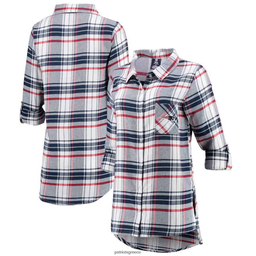 Patriots Jersey concepts sport navy/κόκκινο φανελένιο μακρυμάνικο νυχτικό με κουμπιά γυναίκες είδη ένδυσης VPDHTZ2877