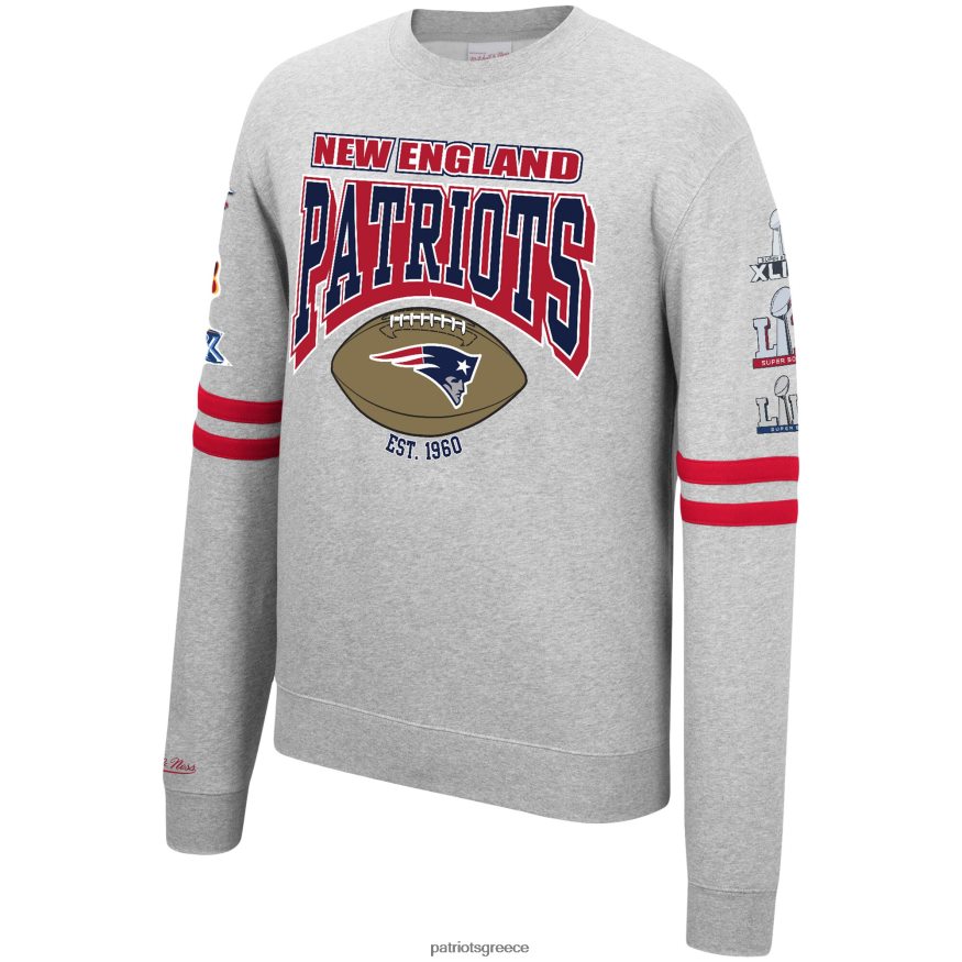 Patriots Jersey Φούτερ πουλόβερ από φλις φλις στάμπα σε όλο το γκρι με ροκ Mitchell & ness άνδρες είδη ένδυσης VPDHTZ726