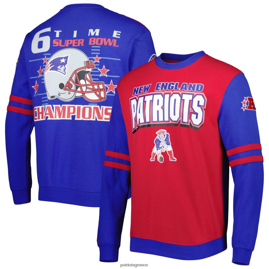 Patriots Jersey Mitchell & ness κόκκινο/βασιλικό μεγάλο και ψηλό κλασικό πουλόβερ φούτερ από gridiron άνδρες είδη ένδυσης VPDHTZ653