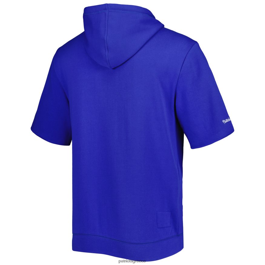 Patriots Jersey Πλυμένο κοντομάνικο πουλόβερ κουκούλα mitchell & ness royal άνδρες είδη ένδυσης VPDHTZ562