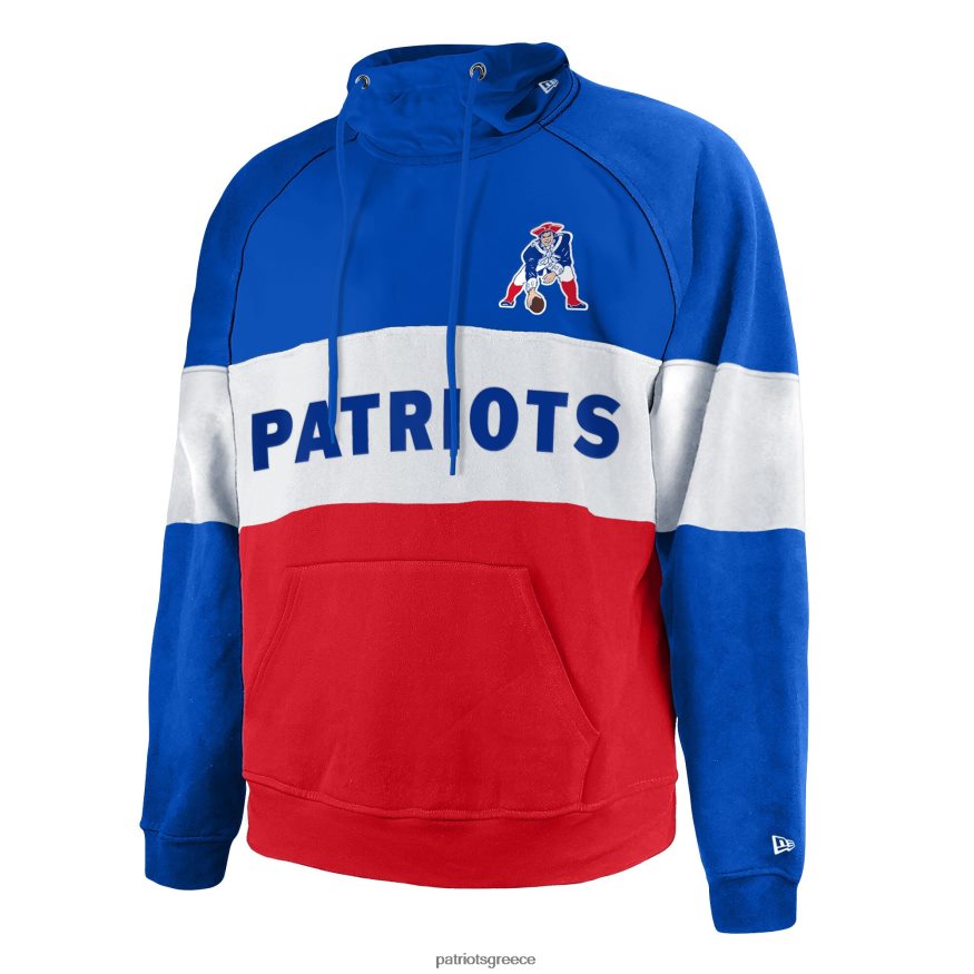 Patriots Jersey νέας εποχής royal/κόκκινο μεγάλο και ψηλό με κουκούλα με κουκούλα πουλόβερ ρεγκλάν από fleece colorblock άνδρες είδη ένδυσης VPDHTZ758