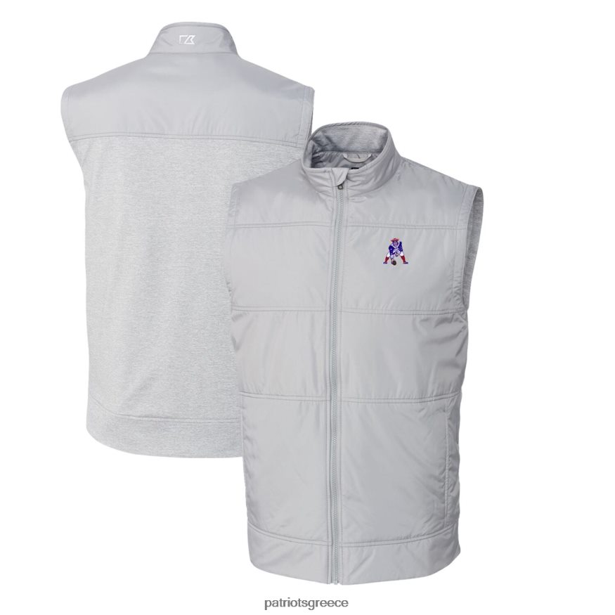 Patriots Jersey cutter & buck grey throwback logo μεγάλο και ψηλό stealth υβριδικό καπιτονέ αντιανεμικό γιλέκο με φερμουάρ άνδρες είδη ένδυσης VPDHTZ2102