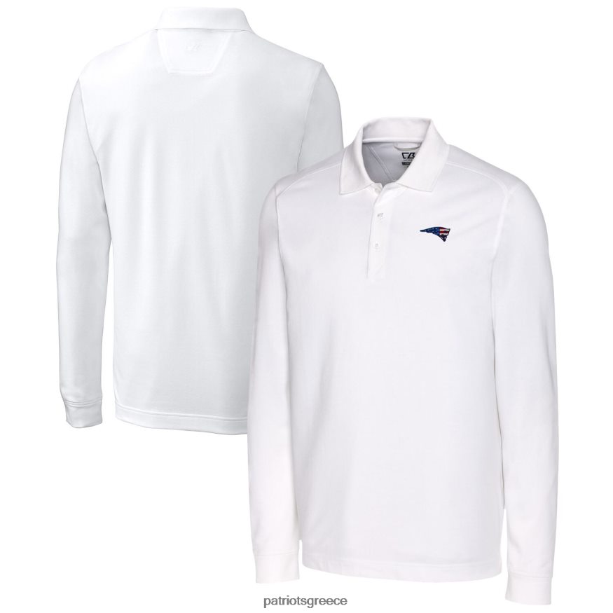 Patriots Jersey cutter & buck white team πλεονέκτημα πικέ μακρυμάνικο πόλο άνδρες είδη ένδυσης VPDHTZ1547