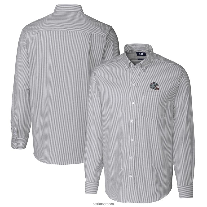 Patriots Jersey Μακρυμάνικο πουκάμισο με κουμπιά με κουμπιά ριγέ oxford κράνος cutter & buck άνδρες είδη ένδυσης VPDHTZ1636