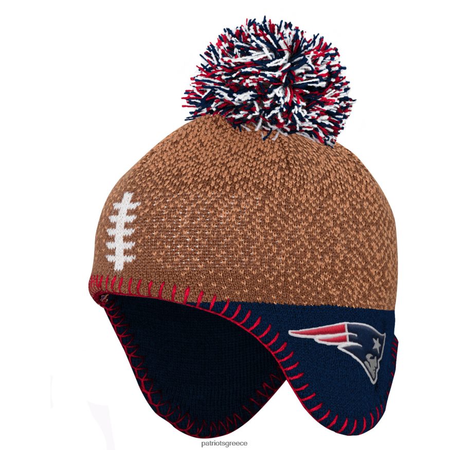 Patriots Jersey προσχολικής ηλικίας καφέ/ναυτικό πλεκτό καπέλο ποδοσφαίρου με πομ παιδιά αξεσουάρ VPDHTZ2964