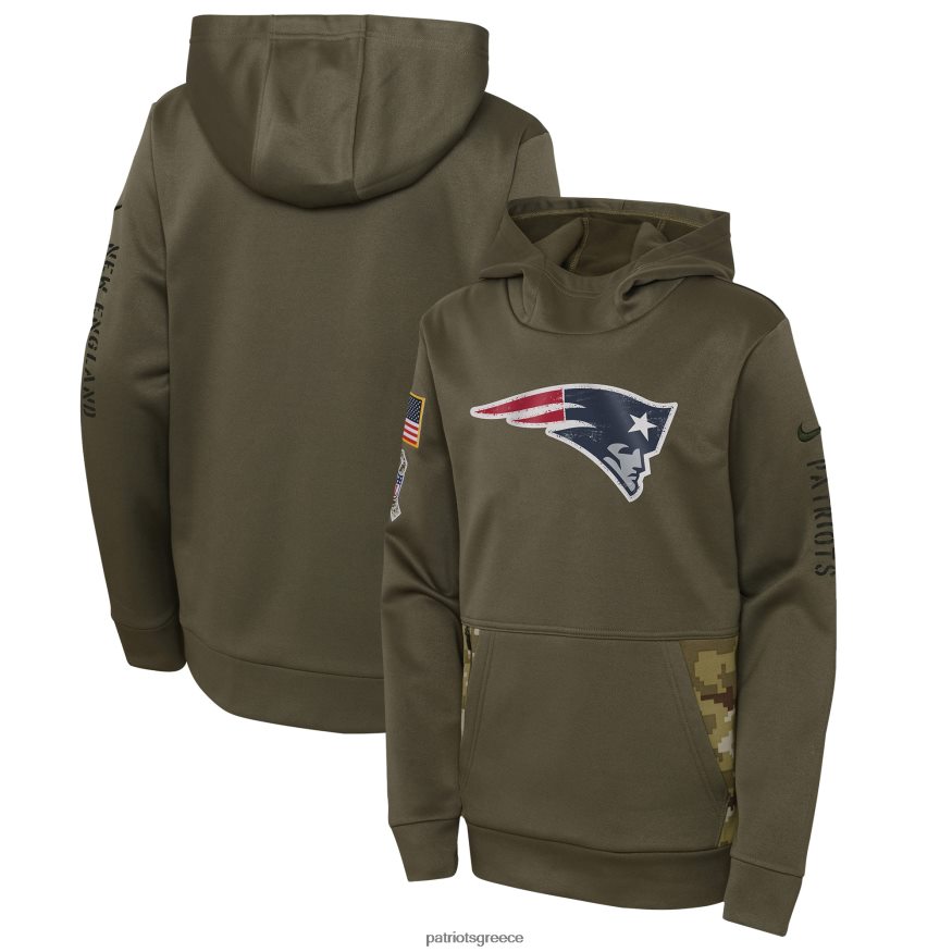 Patriots Jersey nike olive 2022 χαιρετισμός για σέρβις πουλόβερ με κουκούλα παιδιά είδη ένδυσης VPDHTZ3028