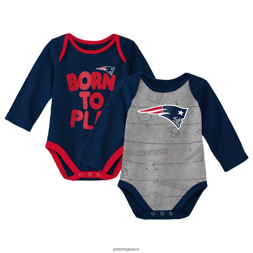 Patriots Jersey νεογέννητο και βρέφος ναυτικό/ρεκωτό γκρι γεννημένο για να κερδίσει σετ μακρυμάνικο σετ δύο συσκευασιών παιδιά είδη ένδυσης VPDHTZ3076